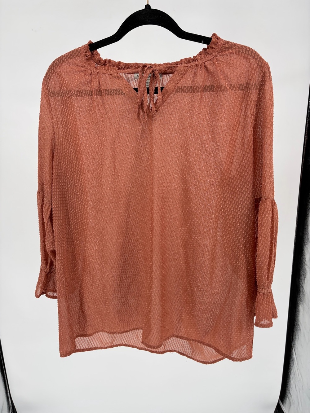 Rust Textured Tie-Neck Peasant Tunic - Picture 2 of 4